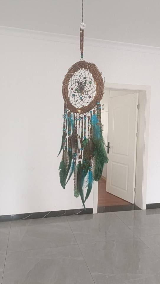 孔雀羽毛捕梦网原创手工制作_4