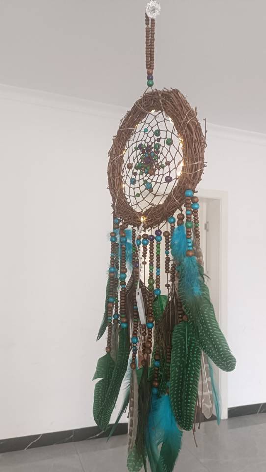 孔雀羽毛捕梦网原创手工制作_3