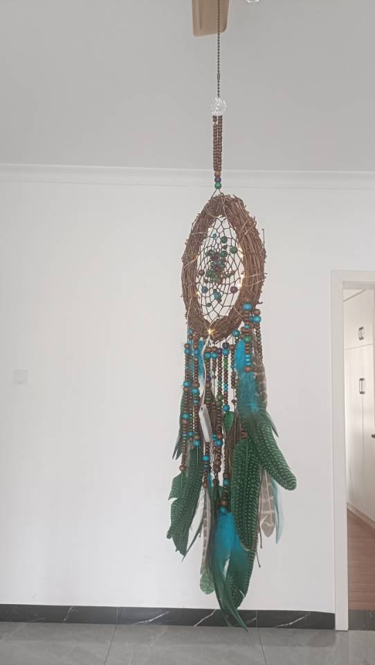 孔雀羽毛捕梦网原创手工制作_1