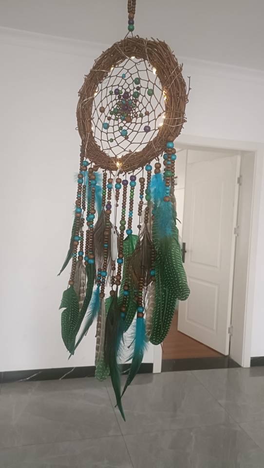 孔雀羽毛捕梦网原创手工制作