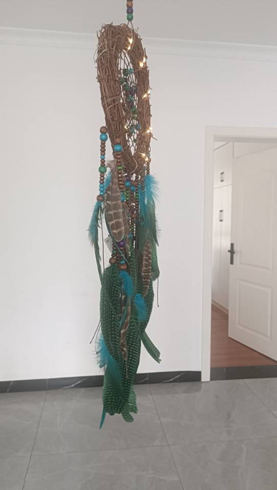 孔雀羽毛捕梦网原创手工制作_2