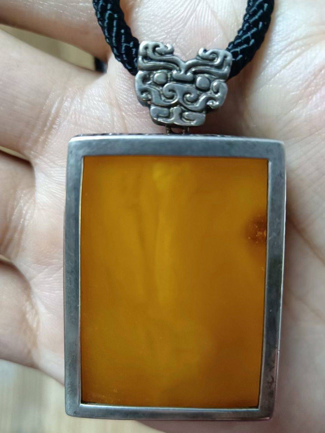 原矿蜜蜡925银精工镶嵌，蜜蜡色红，做工古扑 _3