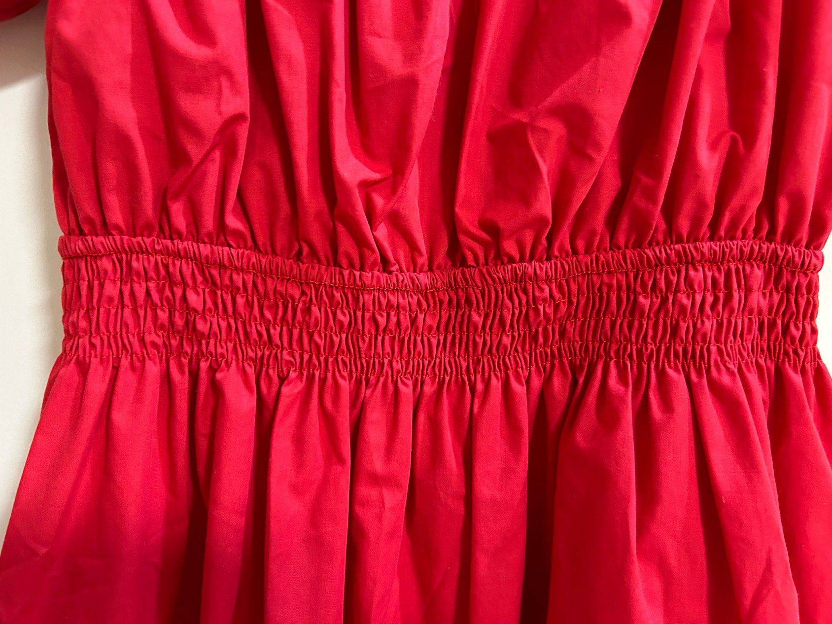 法式复古红一字肩收腰连衣裙_2