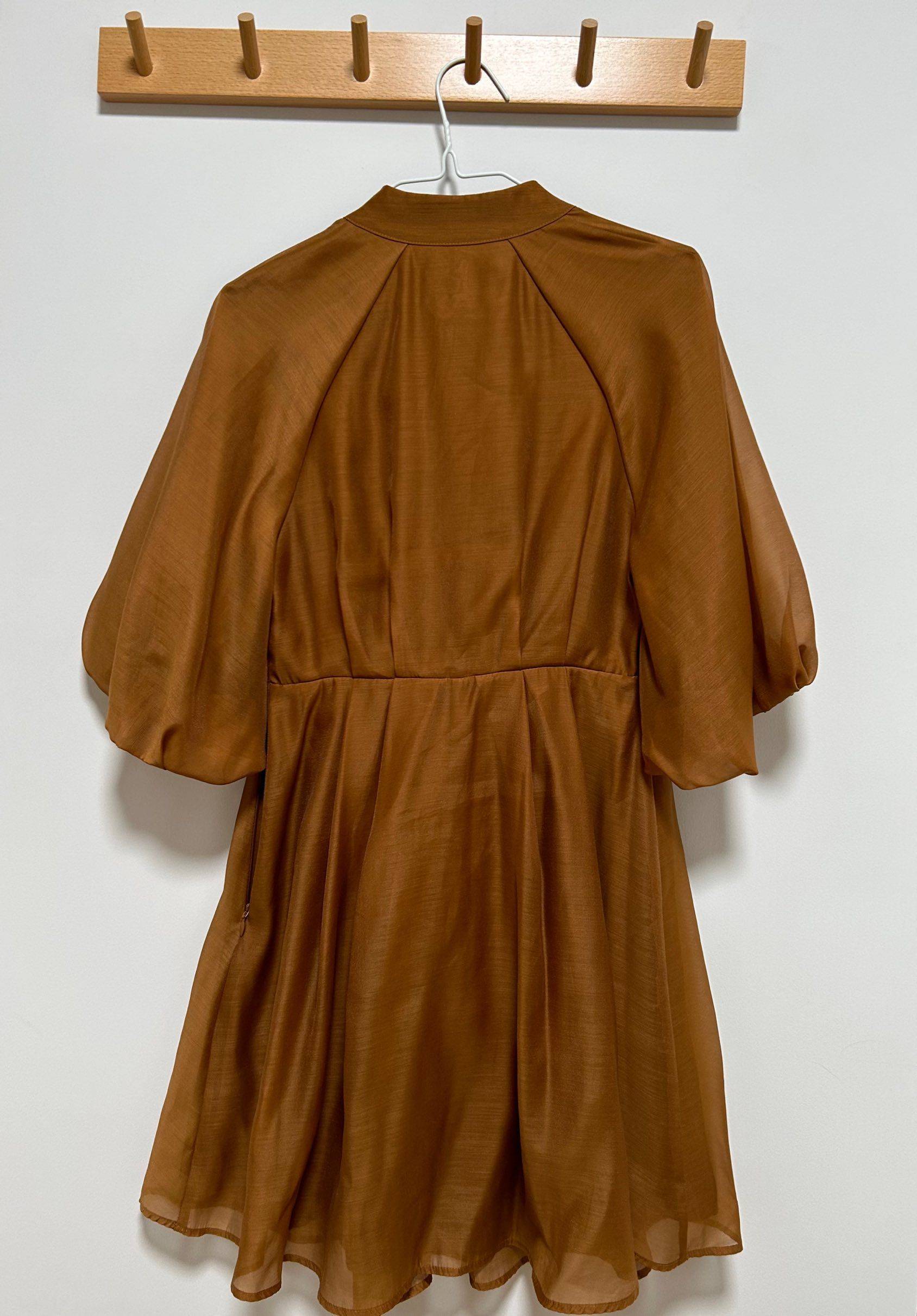 Vero Moda 焦糖色中袖收腰连衣裙_1