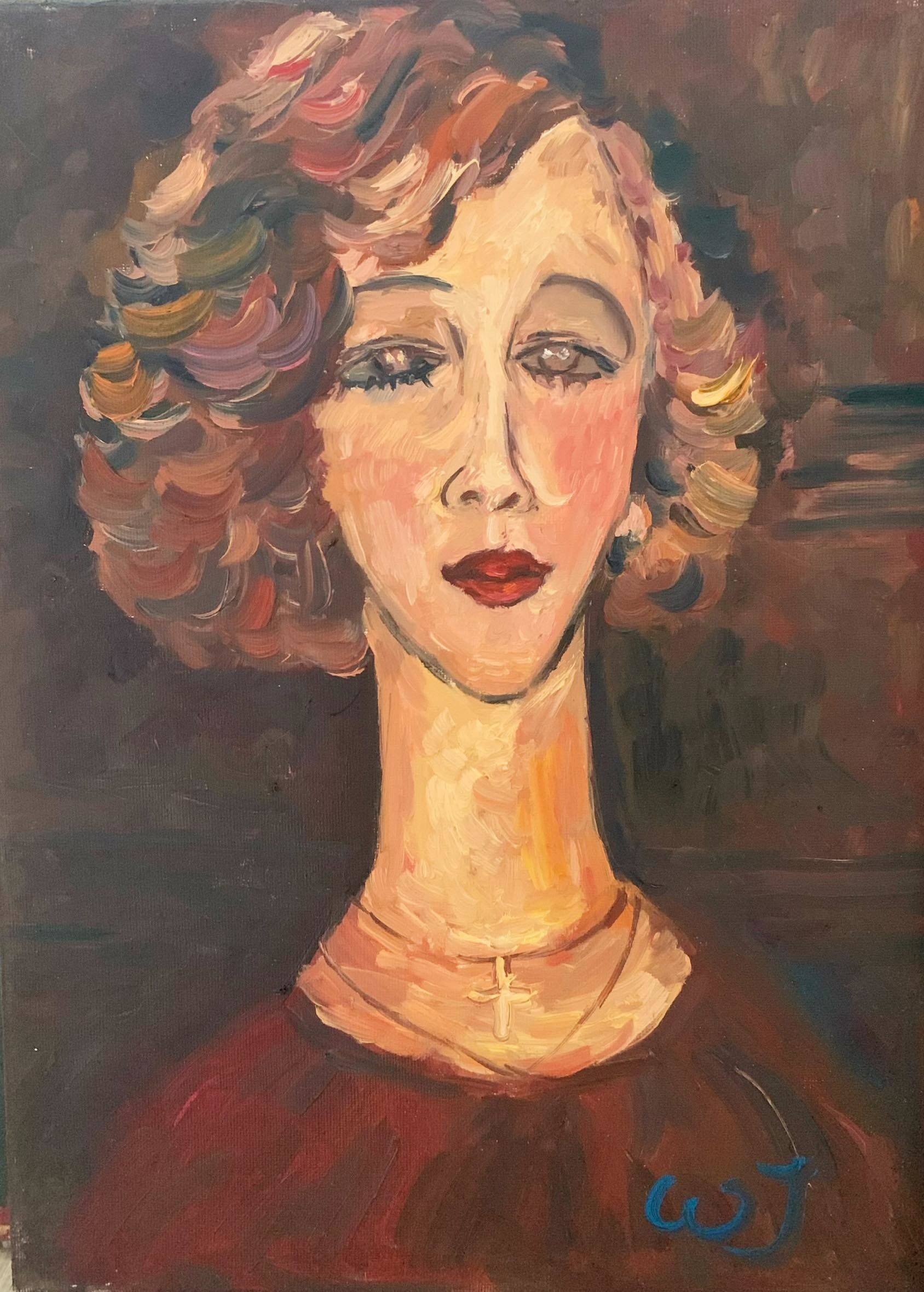 《卷发女人》 布面油画