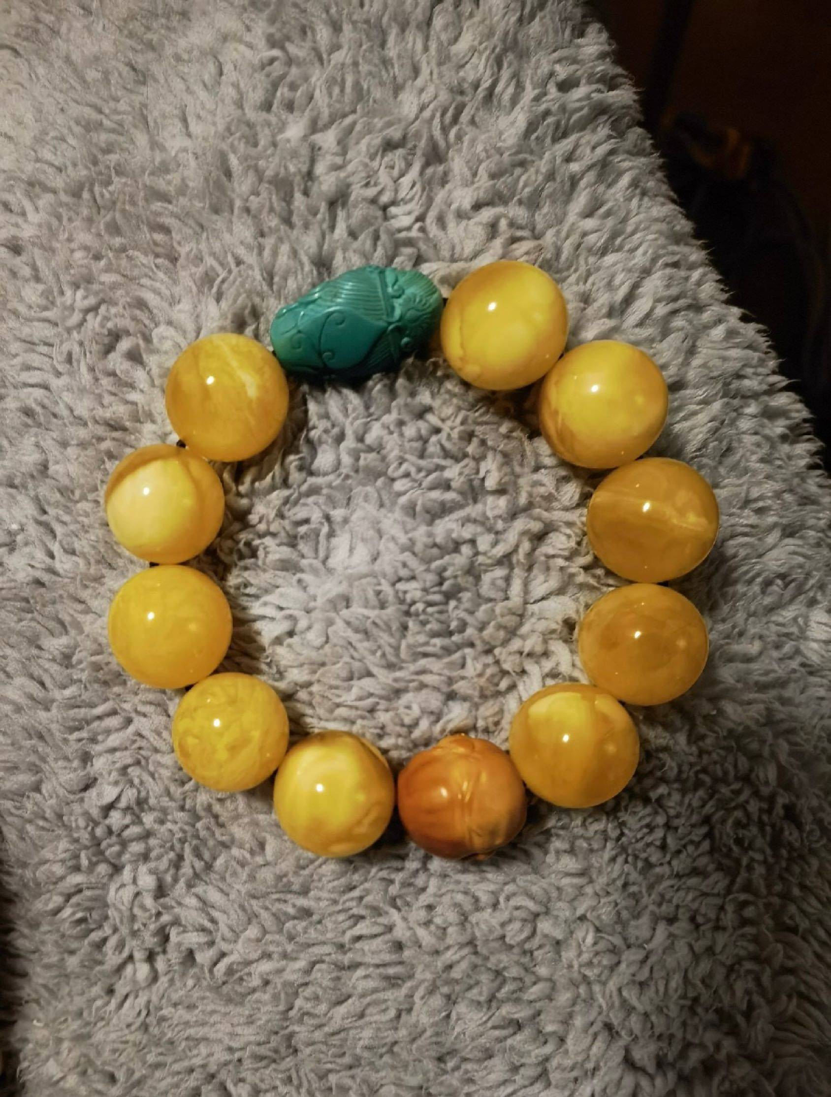 高品质，蜜蜡绿松石观音，核雕，24k黄金_2