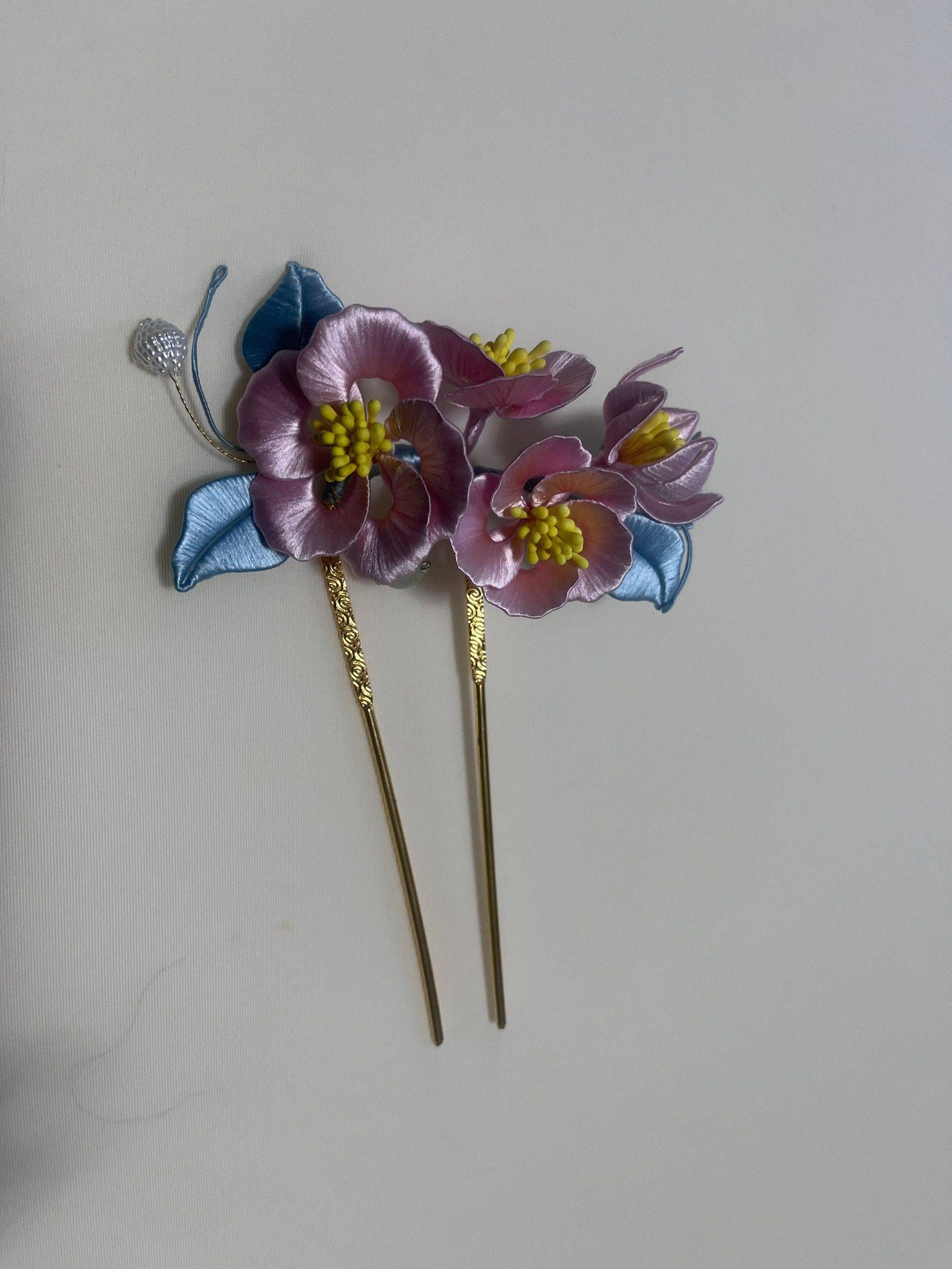 粉色山茶缠花发钗发饰_0