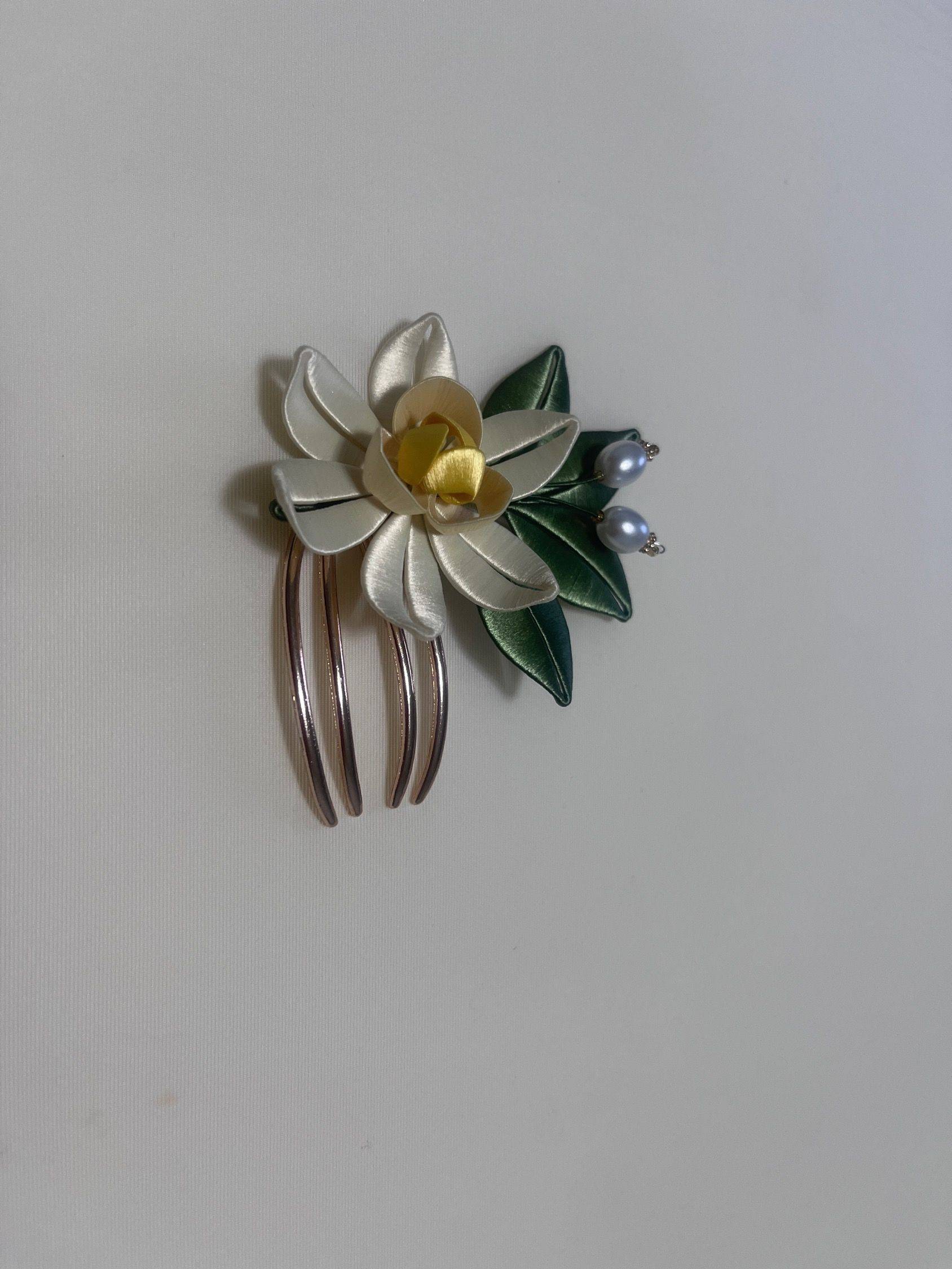 非遗编花栀子花小发梳