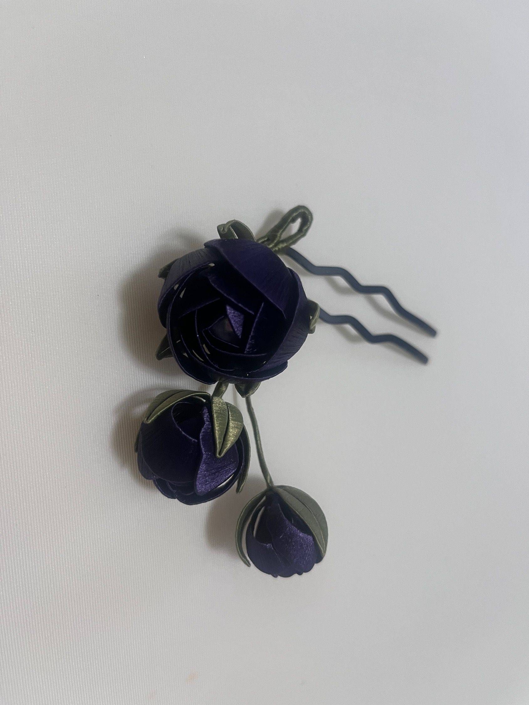 紫色玫瑰非遗编花u 钗_1