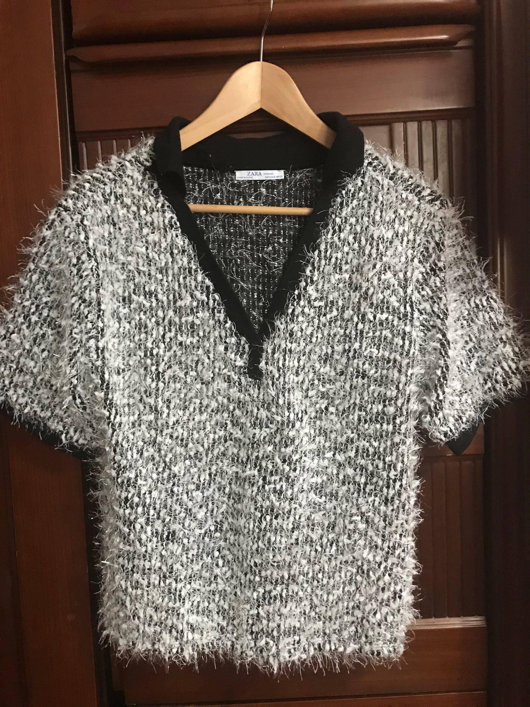 zara 短袖亮丝上衣