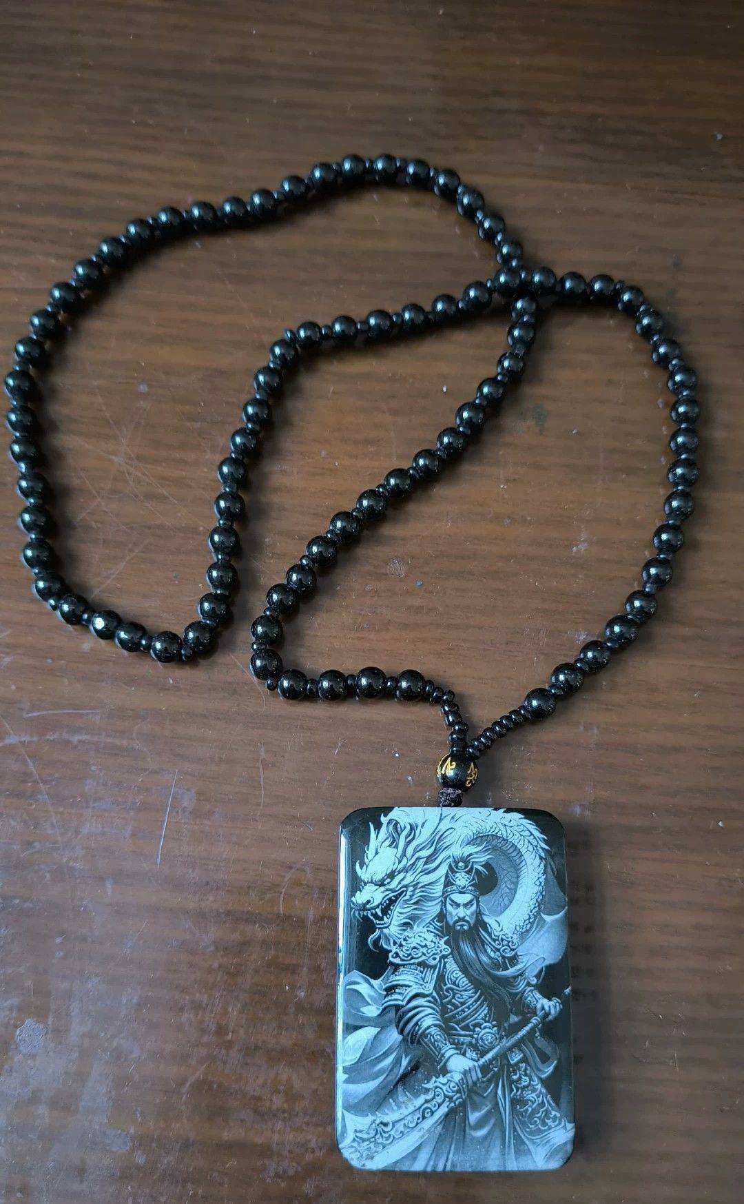 天官赐福影雕玉牌 黑青玉材质 带龙纹观音_4